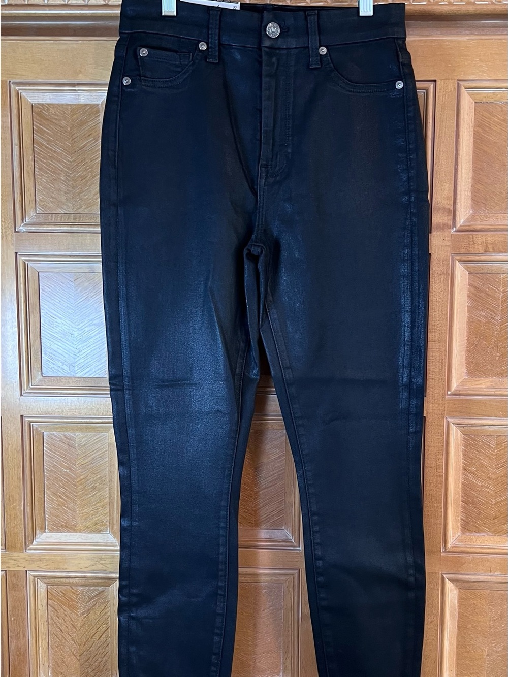 7 for All Mankind High Waist Ankle Skinny Coated Black 27 NWT